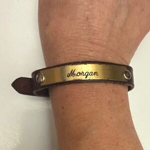 personalized leather brass nameplate bracelet